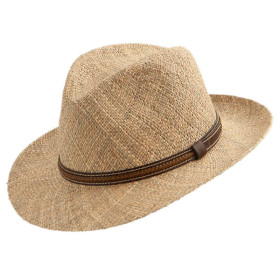 Herrenstrohhut aus Seegras-Stroh geflochten, mit Lederband