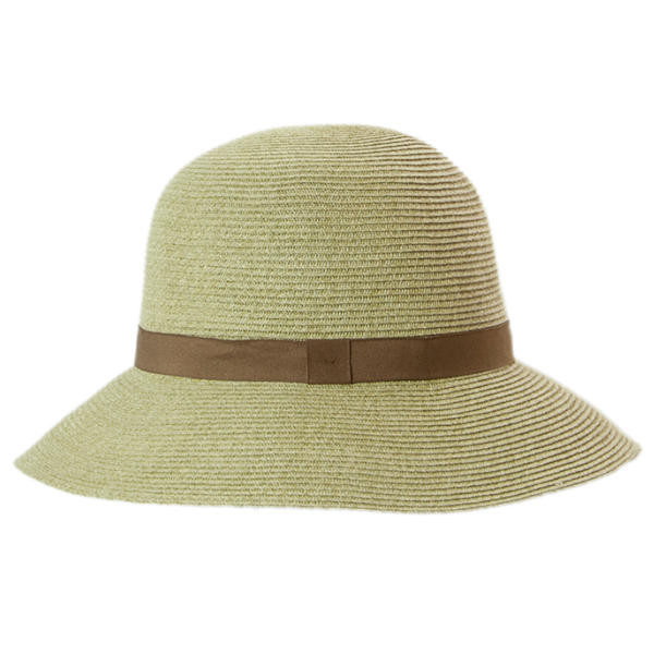 Damen Strohhut in Cloche Form mit farblich passendem Hutband. Farbe Pistazie