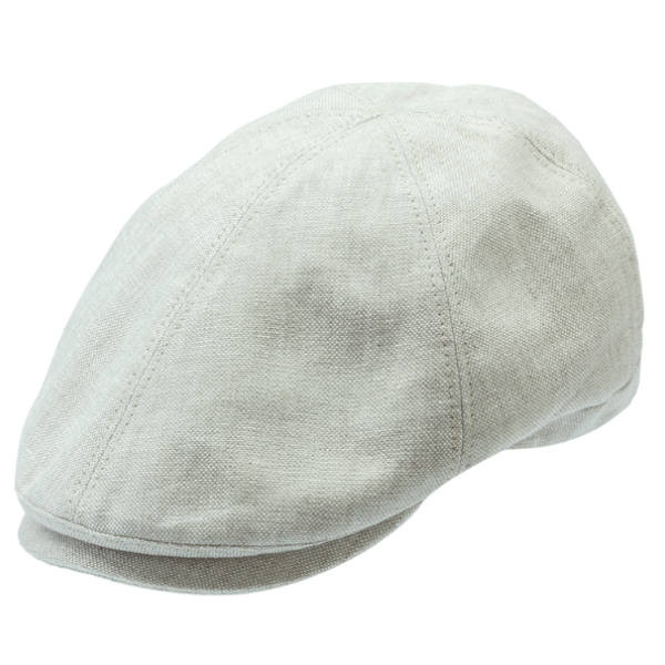 Grüne, schmal geschnittene Schiebermütze aus Leinen