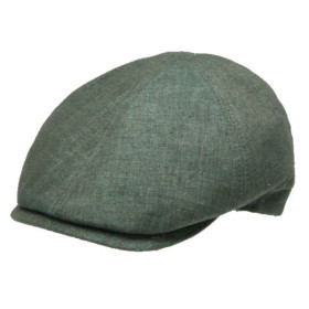 Grüne, schmal geschnittene Schiebermütze aus Leinen