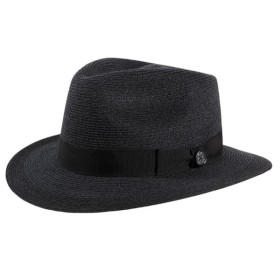 Schwarzer Strohhung mit schwarzem Hutband. Für Damen und Herren.