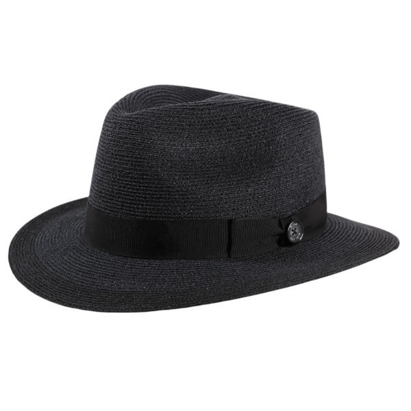 Schwarzer Strohhung mit schwarzem Hutband. Für Damen und Herren.