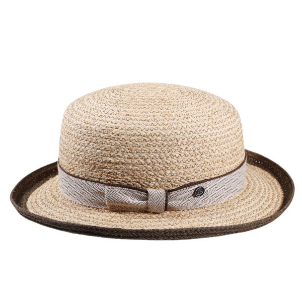 Hochwertiger Damen-Strohhut mit blauem Rand und Hutband