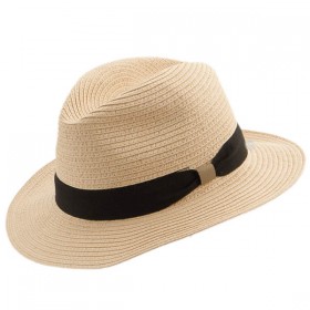 Beiger Sommerhut "Barbuda" aus Paperstroh mit dunkelblauem Hutband