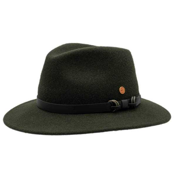 Rollbarer Regenhut aus Wollfilz. Farbe Grün
