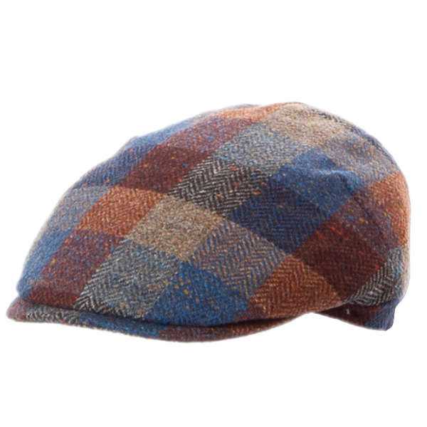 Herren-Schiebermütze für den Winter aus blau kariertem Wollstoff