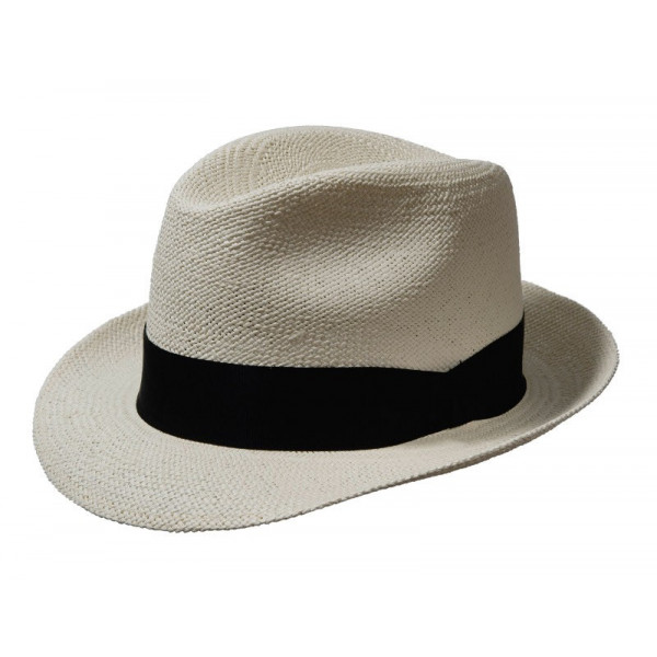 Sportlicher Panamahut mit schmaler, stark geschwungener Krempe und schwarzem Hutband