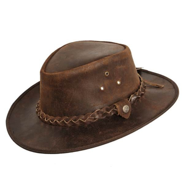 Cowboyhut "Russell" aus braunem Leder mit Wildleder-Optik