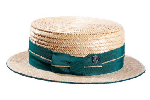 Canotier Strohhut mit breitem, grünem Hutband